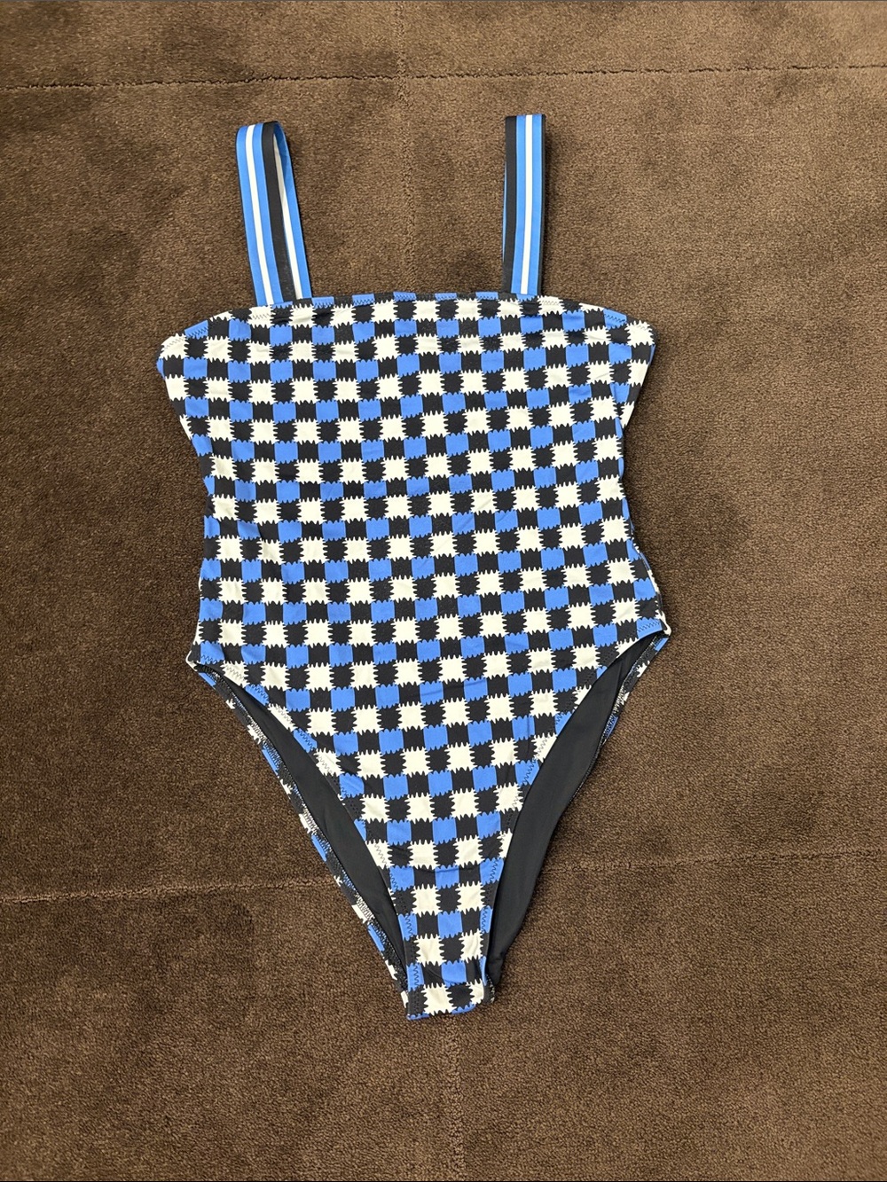 Solid & striped one piece bathing suit size small